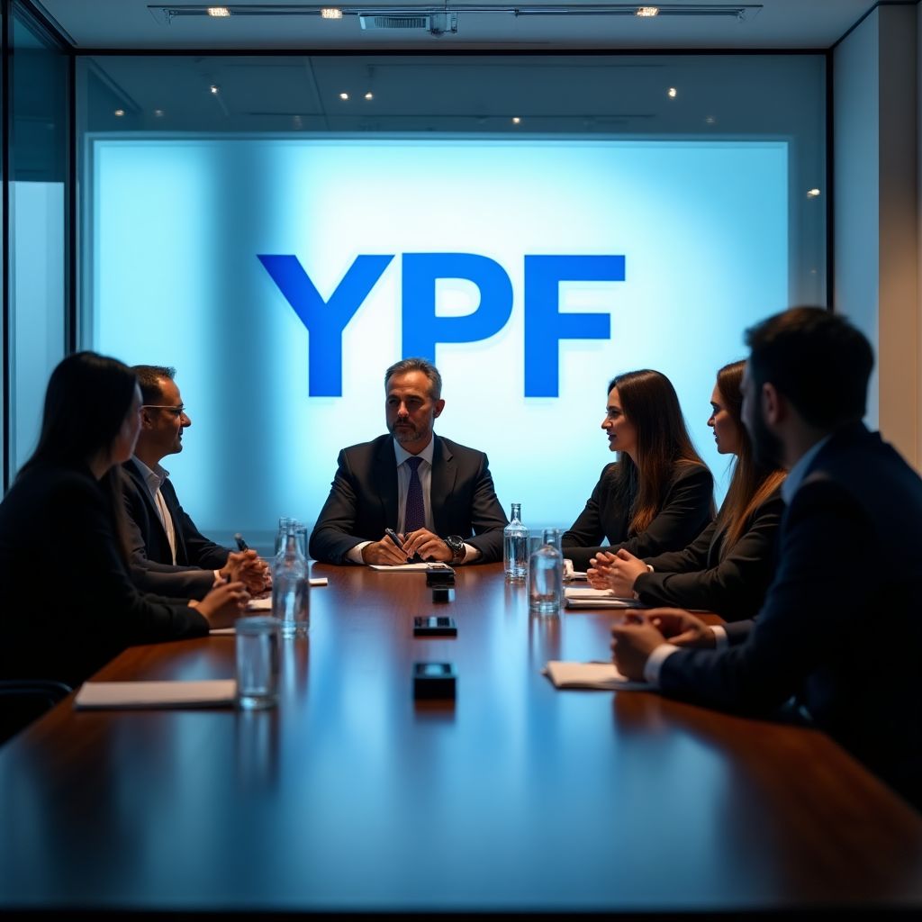 Empleados de YPF trabajando en equipo